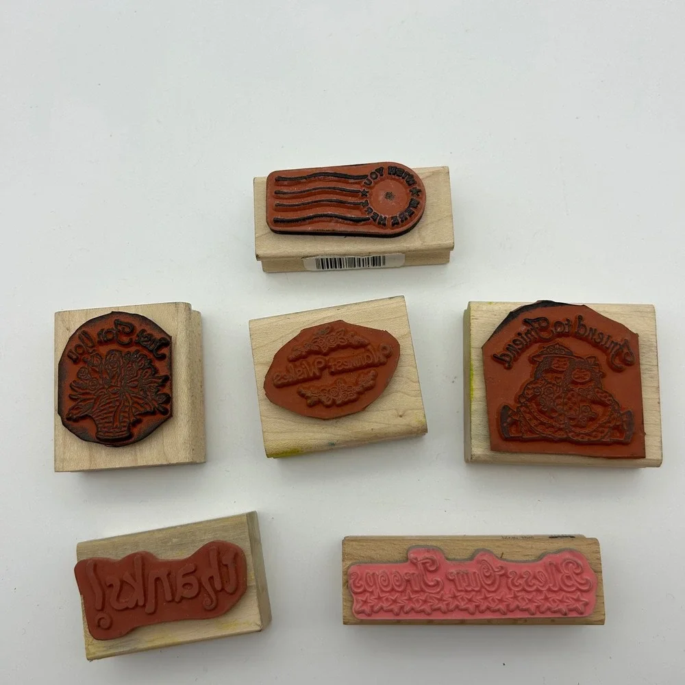 Stampin Up Vintage Wood Rubber Stamps Lot of 6 Just For You Friend To Friend 199
